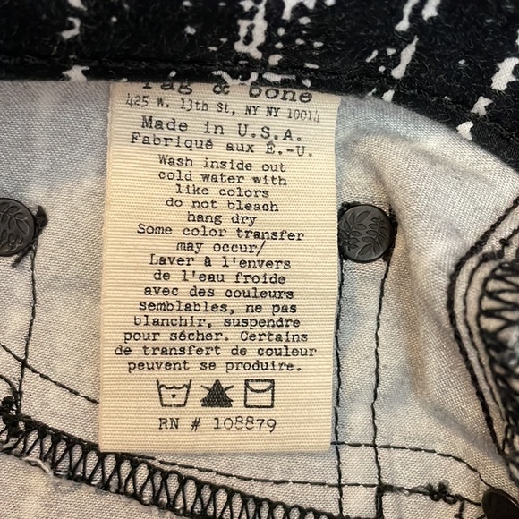 Rag & Bone Black & White Print Skinny Stretch Zip Front Leggings/Jeans Size 26 - Picture 14 of 14